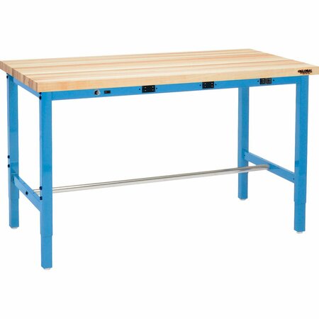 GLOBAL INDUSTRIAL 96 x 36 Adjustable Height Workbench, Power Apron, Maple Square Edge Blue 606989BBLA